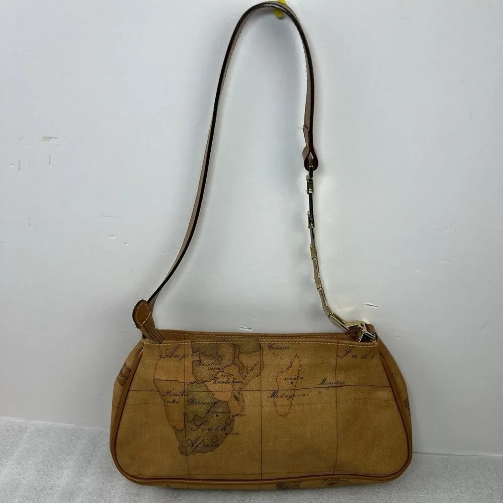 Alviero Martini 1A Classe Geo Map Print Coated Canvas Shoulder Bag Vtg Y2K - Picture 6 of 16